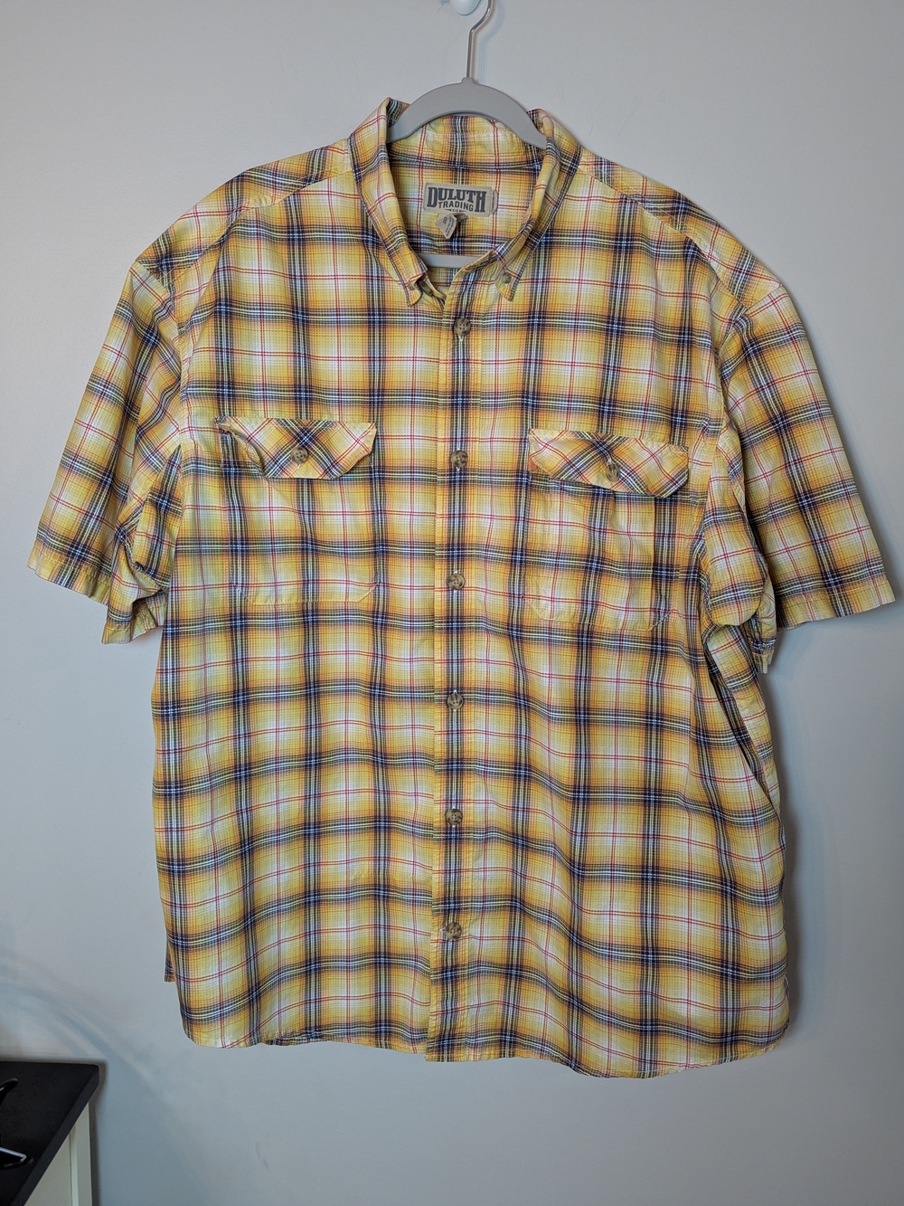 Duluth Trading Co Men's Yellow Plaid Short-Sleeve Shirt